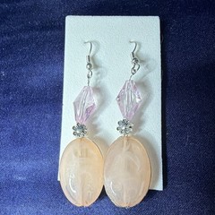 Handmade Pink Acrylic Oval Dangle/Drop Hook Earrings Metal for Lobe, No Stone