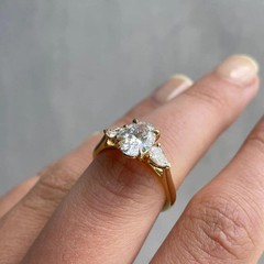 Oval Cut Triloyg Ring 2 CT Oval Moissanite Engagement Ring, Anniversary Gift