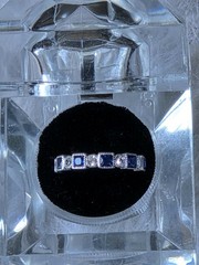 Sterling Silver Stacking Eternity Band Blue And White Cubic Zirconia Ring