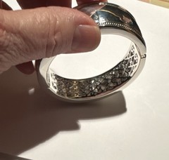 Julie Vos Wide Silver Plate Hinged Cuff Bangle Bracelet