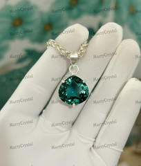 34+ Ct Green Amethyst Color Quartz Stone 18″ Chain German Silver Gemstone
