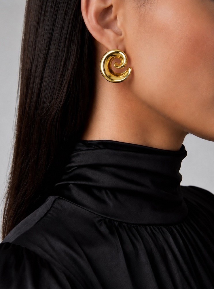 Gold Swirl Earrings, Spiral Stud Earrings, Chunky Statement Earrings