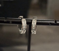 White Gold Plated CZ Huggie Hoop Earrings Princess Cut Channel Set, Minimalist