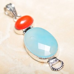 Handmade Blue Chalcedony Quartz Gemstone 925 Sterling Silver Pendant 2.5″ P14426