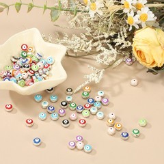 100 Pcs 8mm Flat Round Evil Eye Beads with Silver Edge, Mix Color