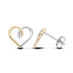 Sterling Silver simulated Diamond Love Heart Earrings Two Tone 18ct Yelllow Gold