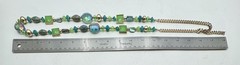 Statement Beaded Necklace Green Multicolor Glass Gold Tone Chain Womens 34in