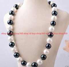HOT 8/ 10/ 12/ 14mm Genuine White&black South Sea Shell Pearl Necklace18-36”