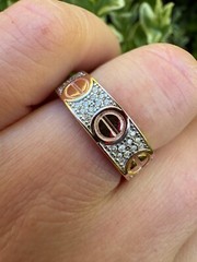 Real Iced Moissanite Eternity Band Wedding Screw Ring 14k Rose Gold 925 Silver
