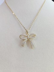 Stainless Steel Cubic Zirconia Bow Fashion pendant necklace for Women