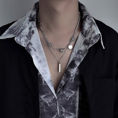 Cuban Chain Necklaces Layered Chain with Vertical Bar Pendant Necklaces for Men