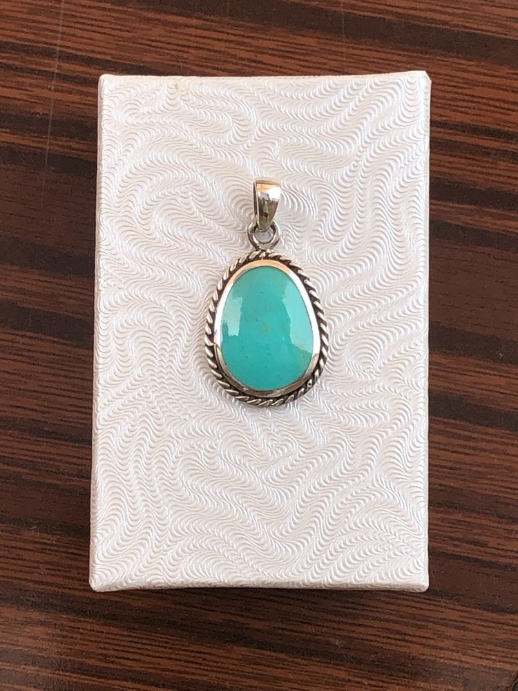 925 Sterling Silver Oblong Turquoise Twisted Rope Pendant Women 20mm(0.79″)/29mm