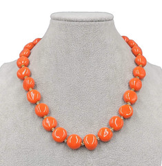 Orange Ceramic Flat Rounded Bead Necklace 18″