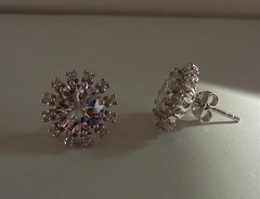SNOW FLAKE SHAPE STUD EARRINGS 3.50 CT ACCENTS /925 STERLING SILVER/ 12MM