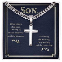 Son when others step back Personalized Cross Necklace with Cuban Chain