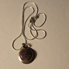 Silver 925 Snake Chain Necklace w/ Round Russian Charoite Bezel Pendant 925.