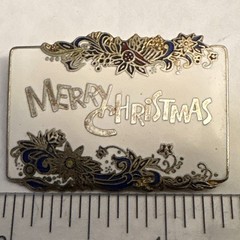 Signed Merry Christmas Rectangle Enamel Brooch Pin Gold Tone 2in Centennia 1979