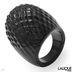 LALIQUE SERPENT SNAKESKIN PATTERN BLACK CRYSTAL DOMED RING SIZE US-5.5/T52/UK-L
