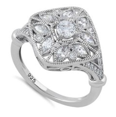 Antique Style Blooming Flower Ring CZ 925 Sterling Silver Women’s-Sizes 4-11