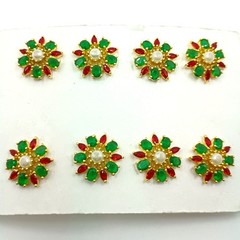 Elegant Ruby Emerald Pearl Stud Earrings 22k Gold Plated Indian Ethnic Jewelry