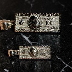 925 Sterling Silver 100 Dollar Bill Pendant – Diamond Cut