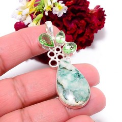 Tree Agate – Australia & Green Amethyst 925 Sterling Silver Pendant 2.15″ P10
