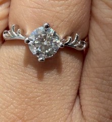 GRA Moissanite Ring 18K White Gold Plated 1.0CTW VVS1 Adjustable Round Certified