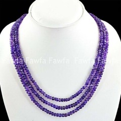 3 Rows 2×4/4x6mm Faceted Amethyst Gems Rondelle Aabacus Beads Necklace 17-19”