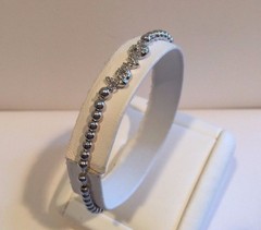 925 STERLING SILVER LOVE BEADED ELASTIC BRACELET W/ .75 CT LAB DIAMOND/ 8”