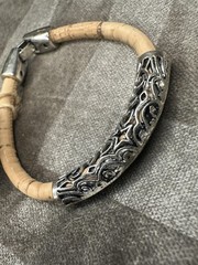 Corkforme Cork Bracelet Small Silver Tone Bar Made In Portugal Unisex Jewelry