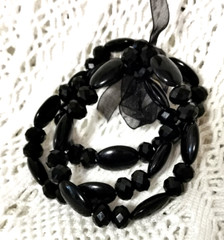 THREE BRACELETS VICTORIAN REVIVAL GOTHIC BLACK GLASS BEADED -STEAMPUNK NEO GOTH