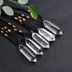 Natural Clear Quartz Hexagon Crystal Pendant Necklace for Spiritual Healing