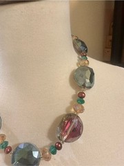 Source Unknown Multicolor Faceted Bead Necklace in Teal, Amber & Purple