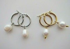 Huge or Small White Cultured Baroque Pearl on Hoop Earrings Silver Gold 7- 14mm