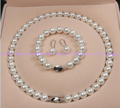 8mm 10mm 12mm White Shell Pearl Round Beads Necklace Bracelet Earrings AAA