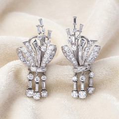925 Silver Baguette & Round CZ Stone Engagement Drop Dangle Earrings For Gift
