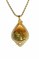 Gorgeous Plume Agate Senic Cabochon Necklace Gold P Setting 1