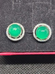 Womens Silver Tone Elegant Green Myanmar Stud Earrings with Secure Lock Back