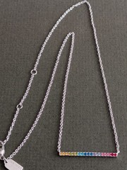Rainbow Pave Rhinestone Coach Necklace Pride Collection Minimal Chain Pendant