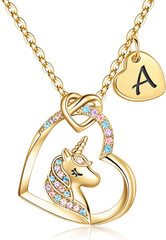 Unicorn Gifts for Girls Necklace – Colorful CZ Heart Pendant Initial Unicorn Nec