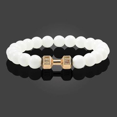 Volcanic Stone Bracelet Dumbbell Charm Matte Black White Beads Men Women 1 Pc
