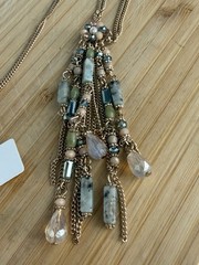 Simply Noelle Gold Tone Cable Chain Necklace Multi-Color Beaded Tassel Pendant