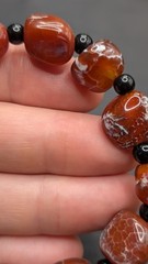 Unisex Red Orange Chunky Fire Agate Beaded Stretch Bracelet (18cm) M Wrist