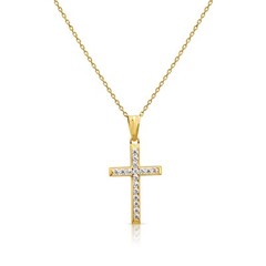 14K Real Solid Yellow Gold Dainty Cross Christian CZ Pendant Charm Necklace 18in