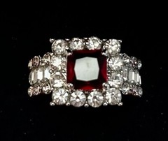 Elegant Silver Plated Faux Ruby & Cubic Zirconia Ring S9 in Velvet Gift Box