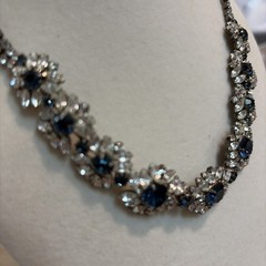 Lisner Sapphire & Sparkling Crystal Rhinestone Statement Collar Necklace 16”