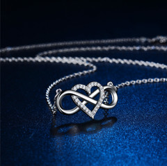 Silver Infinity Heart Pendant Necklace Women White Gold Cubic Zirconia Gift PE43