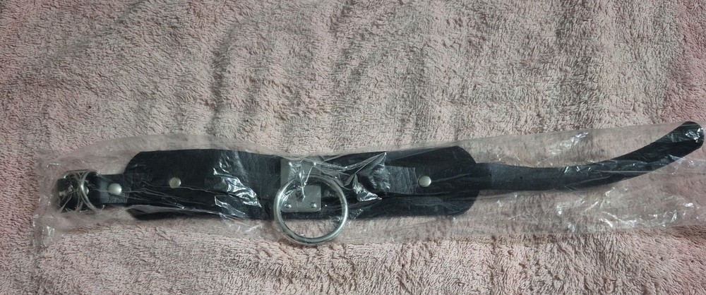 black Bondage Collar with Lead Neck Cuff Kinky Slave BDSM Harness lg hook
