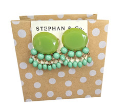 Stephan & Co Women’s Statement Chunky Resin Green Clip Earrings NWT