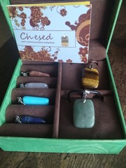Chesed Semi Precious Stone Rectangle Pendant/ Necklace Set 6 & 2 Leather Necklac
